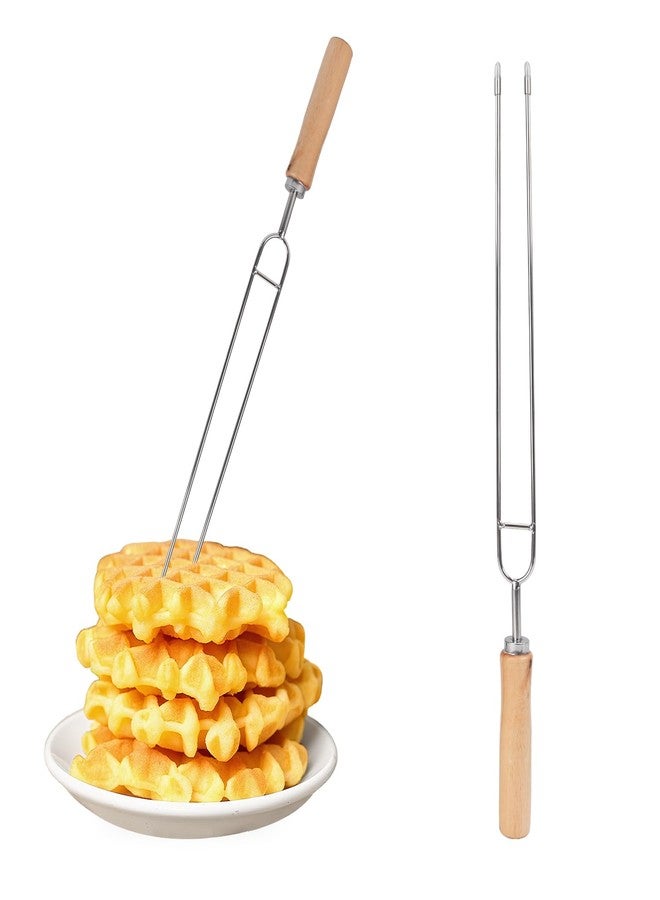 CTTZCKJ 2PCS Waffle Fork for Belgian Waffles, Stainless Steel Waffle Fork with Wooden Handle, Kitchen Tool，Beveled Prongs With Silicone Case，Belgian Baking Accessory - Image 1