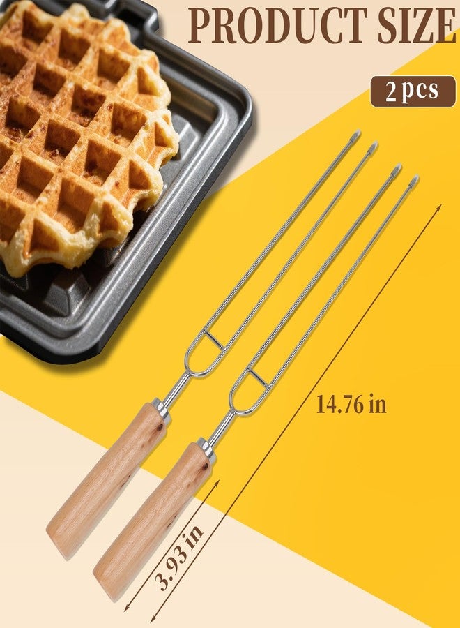 CTTZCKJ 2PCS Waffle Fork for Belgian Waffles, Stainless Steel Waffle Fork with Wooden Handle, Kitchen Tool，Beveled Prongs With Silicone Case，Belgian Baking Accessory - Image 2