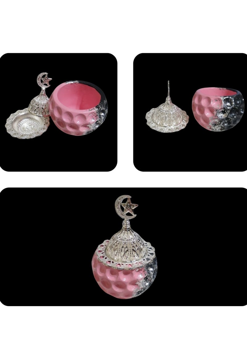 Concrete Vase, Incense Burner, and Tray Set with Silver Accents and Flowers – A Ramadan Touch with Bold, Cheerful Colors – Handmade Design and Craftsmanship - Image 3