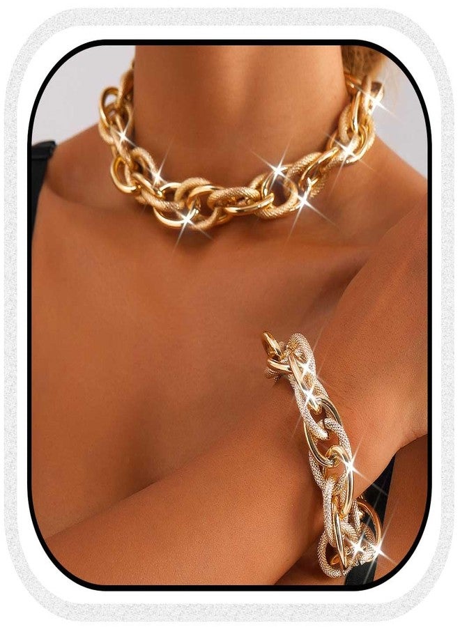CLOACE Chunky Choker Necklaces Gold Necklace Bracelet Set Cuban Link Necklace for women - Image 1