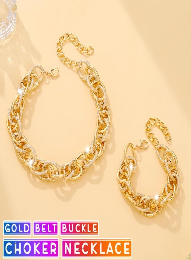 CLOACE Chunky Choker Necklaces Gold Necklace Bracelet Set Cuban Link Necklace for women - Image 2