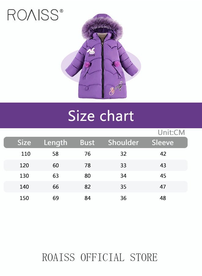 roaiss - Children's Soft and Skin Friendly Mid Length Winter Coat with Fleece and Fur Collar Solid Color Down Jacket with Simple Design and Zip Featuring Cartoon Pattern - Image 1