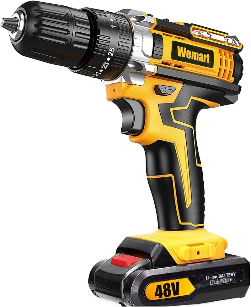 WEMART Cordless Drill Set, 48V Power Drill Set With Battery And Charger, Compact Driver/Drill Bits, 3/8'' Keyless Chuck, 25+3 Torque Setting, Electric Drill Set With Tool Bag - Image 1