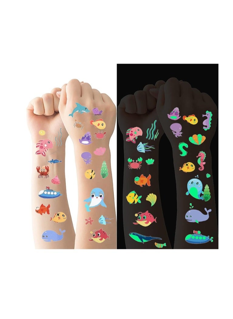 OASIS-TH 10 Sheets Luminous Temporary Tattoo Sticker Set, Life in the Sea Luminous Tattoos for Girls Boys - Image 1