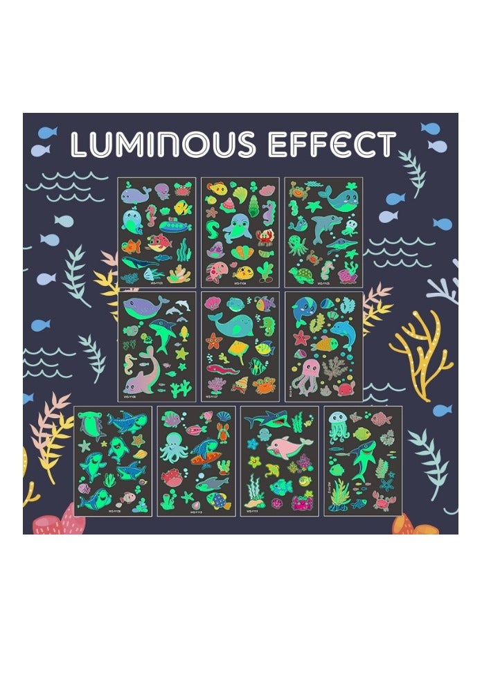 OASIS-TH 10 Sheets Luminous Temporary Tattoo Sticker Set, Life in the Sea Luminous Tattoos for Girls Boys - Image 2