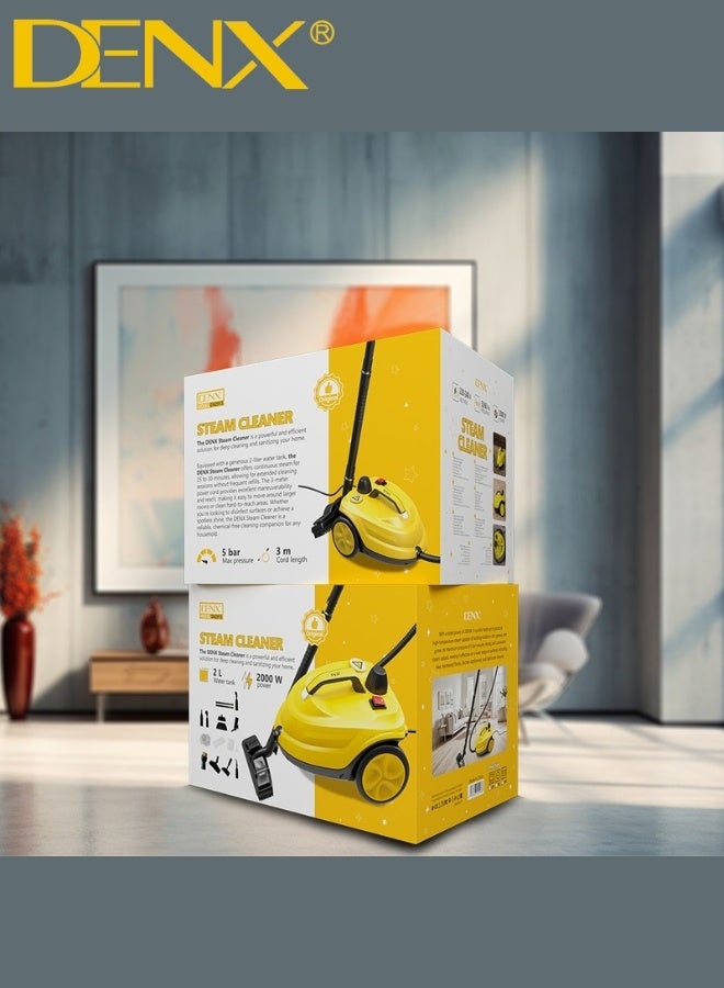 دينكس جهاز التنظيف بالبخار متعدد الاستخدامات DENX DX2913 – قوة 2000 واط وضغط بخار يصل إلى 5 بار لتنظيف عميق وتعقيم فعال للأرضيات، السجاد، المطابخ، الحمامات، النوافذ والأثاث – خزان مياه بسعة 2 لتر وكابل بطول 3 أمتار مع مجموعة ملحقات متكاملة لإزالة الدهون والأوساخ والبكتيريا بدون مواد كيميائية وبطريقة آمنة وصديقة للبيئة - Image 5