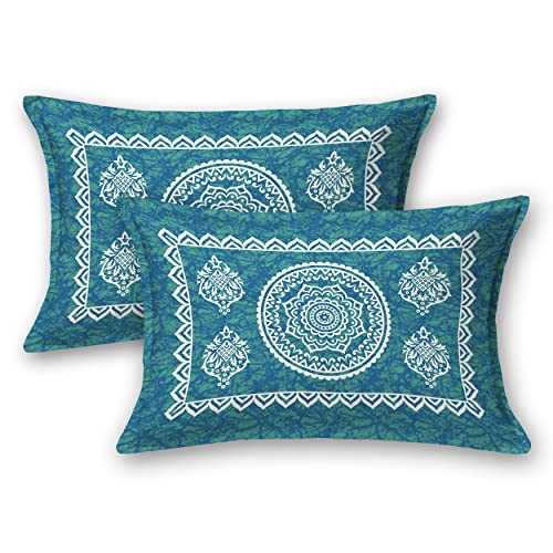 Colorish Cotton Blend Traditional Mandala Jaipuri Printed Bedsheet for Double Bed King Size with 2 Pillow Covers, Sea Green, 120 TC - Image 5