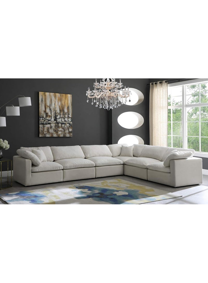 Karnak Nora Plush Collection - Contemporary With Decron Seat Filling Modular L-Sectional Sofa (6 Seaters) Color Cream - Image 1
