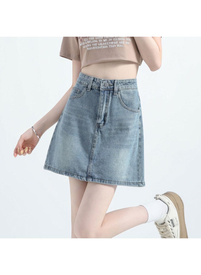 Jeanswest Summer Vintage Denim High-waisted Slimming Washed Jeans A-line Casual Denim Skirt - Image 2