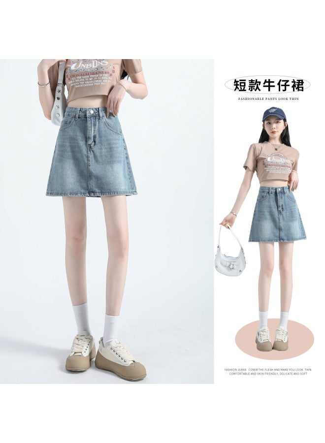 Jeanswest Summer Vintage Denim High-waisted Slimming Washed Jeans A-line Casual Denim Skirt - Image 3