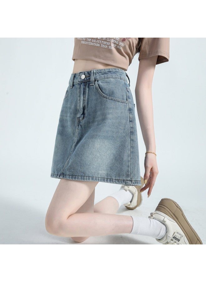 Jeanswest Summer Vintage Denim High-waisted Slimming Washed Jeans A-line Casual Denim Skirt - Image 5