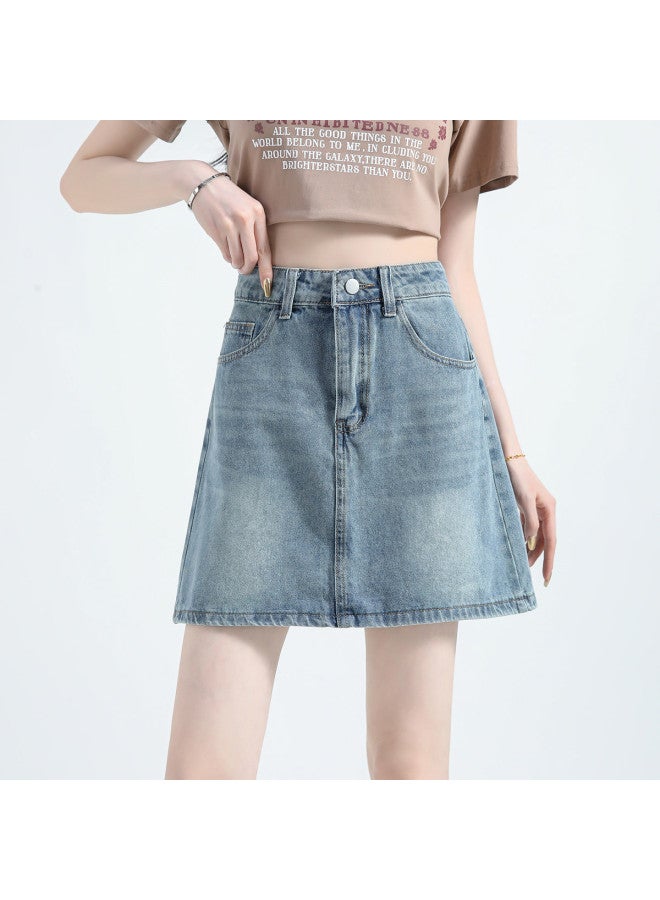 Jeanswest Summer Vintage Denim High-waisted Slimming Washed Jeans A-line Casual Denim Skirt - Image 4