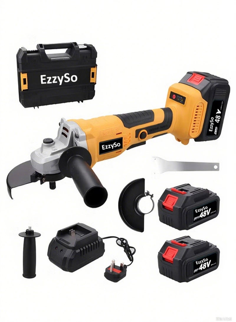 EzzySo أداة طاحونة زاوية 48 فولت، أداة طحن كهربائية بدون سلك 10000 دورة في الدقيقة مع بطاريتين سعة 4000 مللي أمبير، شفرات/قرص طحن/قرص قطع معدني - Image 1