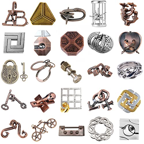 Joyeee Brain Teaser Puzzles Metal Puzzle Set IQ Test Game Educational Toys Physics Mind Puzzles Gift for Family Games Office Party Prizes Kids Teens Adults Challenge High Level 25Pcs Type A - Image 1