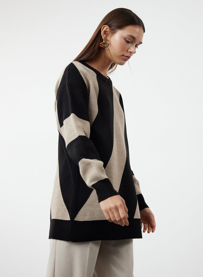 trendyol Camel Stone Color Block Knitwear Striped Sweater - Image 2