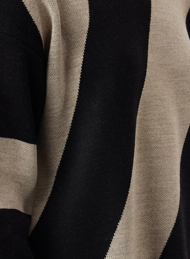 trendyol Camel Stone Color Block Knitwear Striped Sweater - Image 4