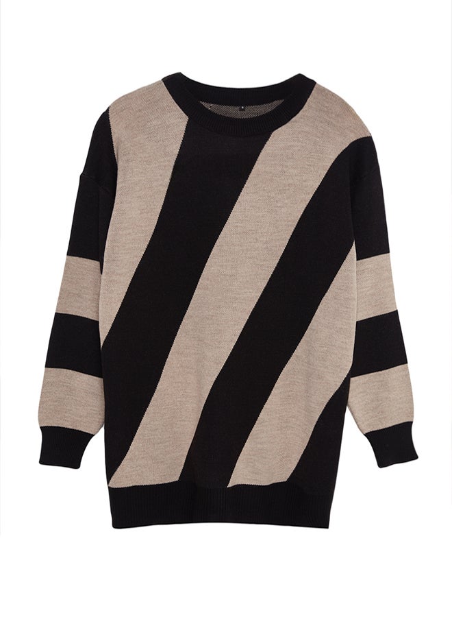 trendyol Camel Stone Color Block Knitwear Striped Sweater - Image 5
