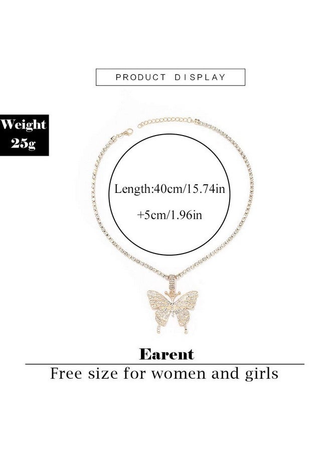 EARENT Rhinestone Butterfly Choker Necklace Crystal Butterfly Pendant Necklaces Chain Sparkly Neck Jewelry For Women (B-Gold) - Image 3