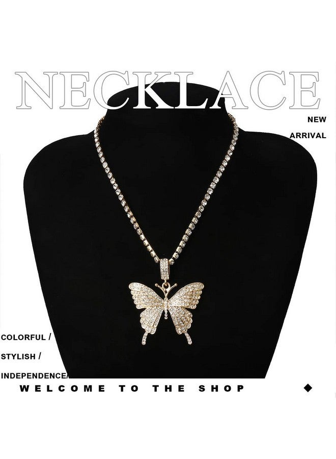 EARENT Rhinestone Butterfly Choker Necklace Crystal Butterfly Pendant Necklaces Chain Sparkly Neck Jewelry For Women (B-Gold) - Image 4