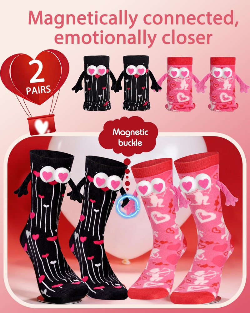 Swooflia 2 Pairs Valentine's Day Couple Socks Set - Romantic Black & Pink Matching Designs - Image 4