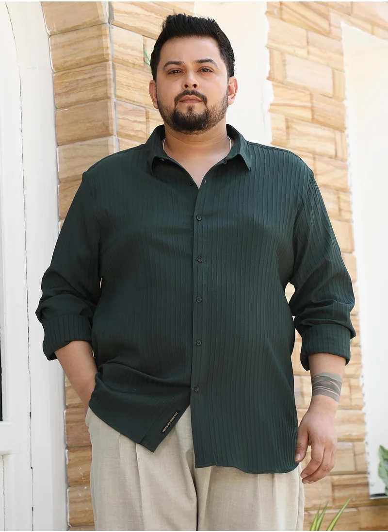 انستافاب بلس Instafab Plus Men's Sacramento Green Pinstripe-Tactile Shirt For Casual Wear | Spread Collar | Long Cuffed Sleeves | Button Closure | Plus Size Shirt Crafted With Comfort Fit For Everyday Wear