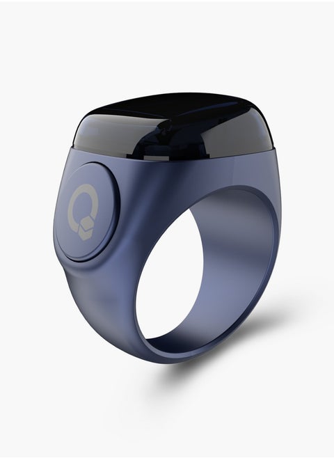 Smart Tasbih Zikr Ring Wide Display 1.5CM Powerful Battery Backup Upto 7 Days OLED Display Noor Smart Ring App Operated Tasbih Counter Prayer Reminder Technology Plastic 18MM Ring Blue