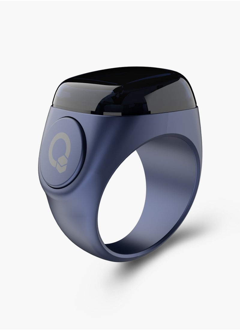 iQIBLA Smart Tasbih Zikr Ring Wide Display 1.5CM Powerful Battery Backup Upto 7 Days OLED Display Noor Smart Ring App Operated Tasbih Counter Prayer Reminder Technology Plastic 18MM Ring Blue  - Image 1