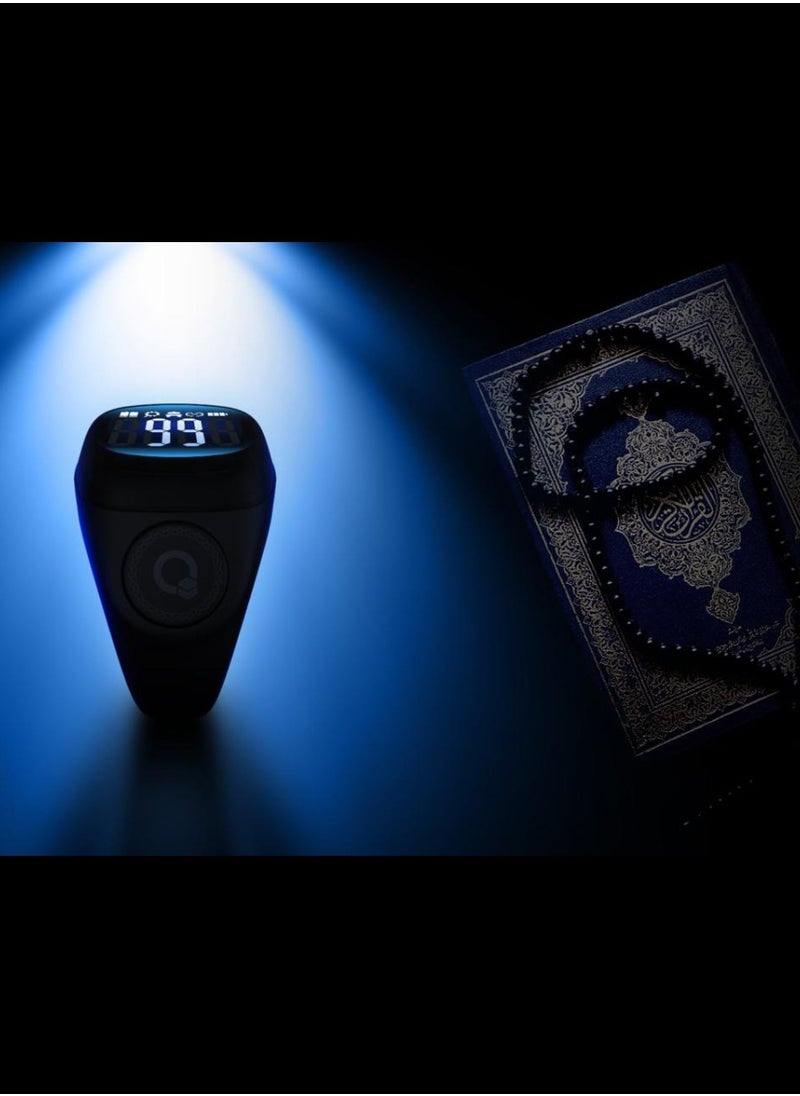 iQIBLA Smart Tasbih Zikr Ring Wide Display 1.5CM Powerful Battery Backup Upto 7 Days OLED Display Noor Smart Ring App Operated Tasbih Counter Prayer Reminder Technology Plastic 18MM Ring Blue  - Image 4