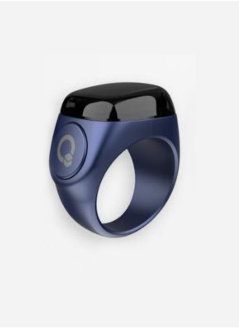 iQIBLA - Smart Tasbih Zikr Ring Wide Display 1.5CM Powerful Battery Backup Upto 7 Days OLED Display Noor Smart Ring App Operated Tasbih Counter Prayer Reminder Technology Plastic 18MM Ring Blue - Image 1