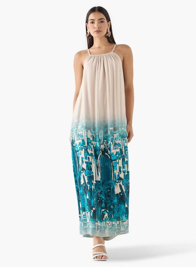 Iconic Iconic Cityscape Print Sleeveless Dress