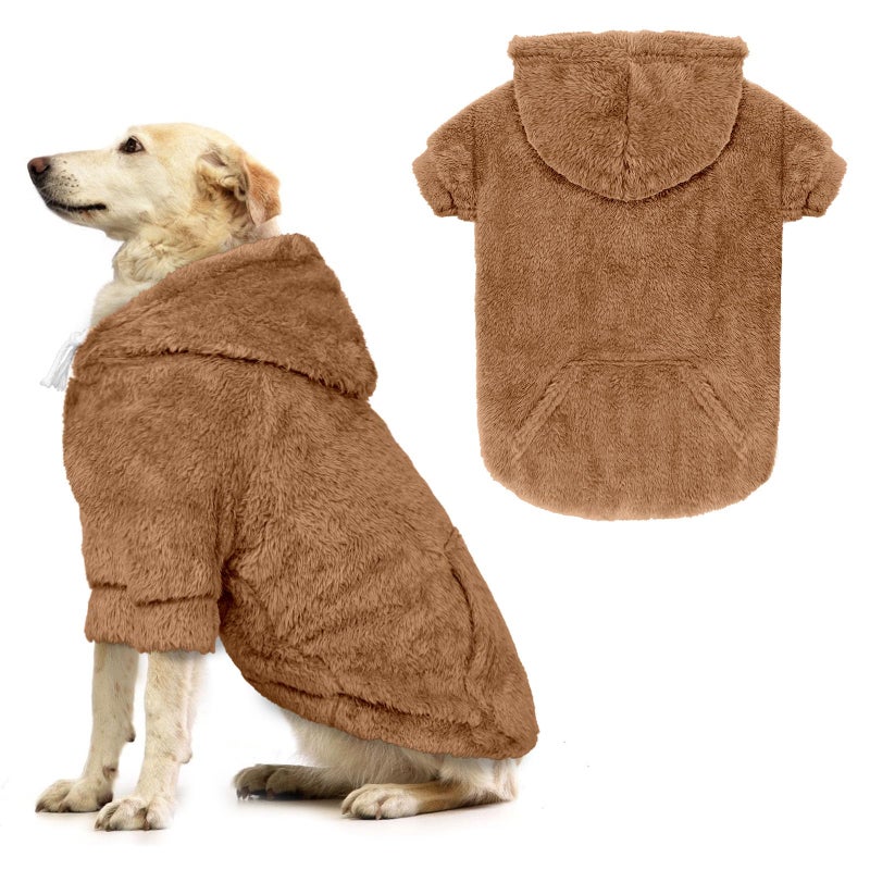 Waoduld Dog Sweater,Dog Hoodies,Warm Fuzzy Fleece Sweatshirt with Hood & Pocket,Leash Hole,Cozy Cold Weather Pet Clothes Pet Sweater for Small,Medium,and Large Dogs(Coffee,XL) - Image 1