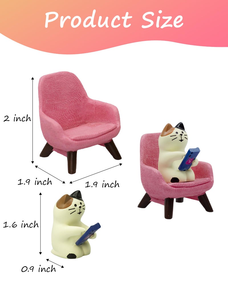 Refintural Cute Cat Playing Phone on Sofa Resin Figurine Desk Decor & Cat Lover Gift (Pink Sofa) - Image 3
