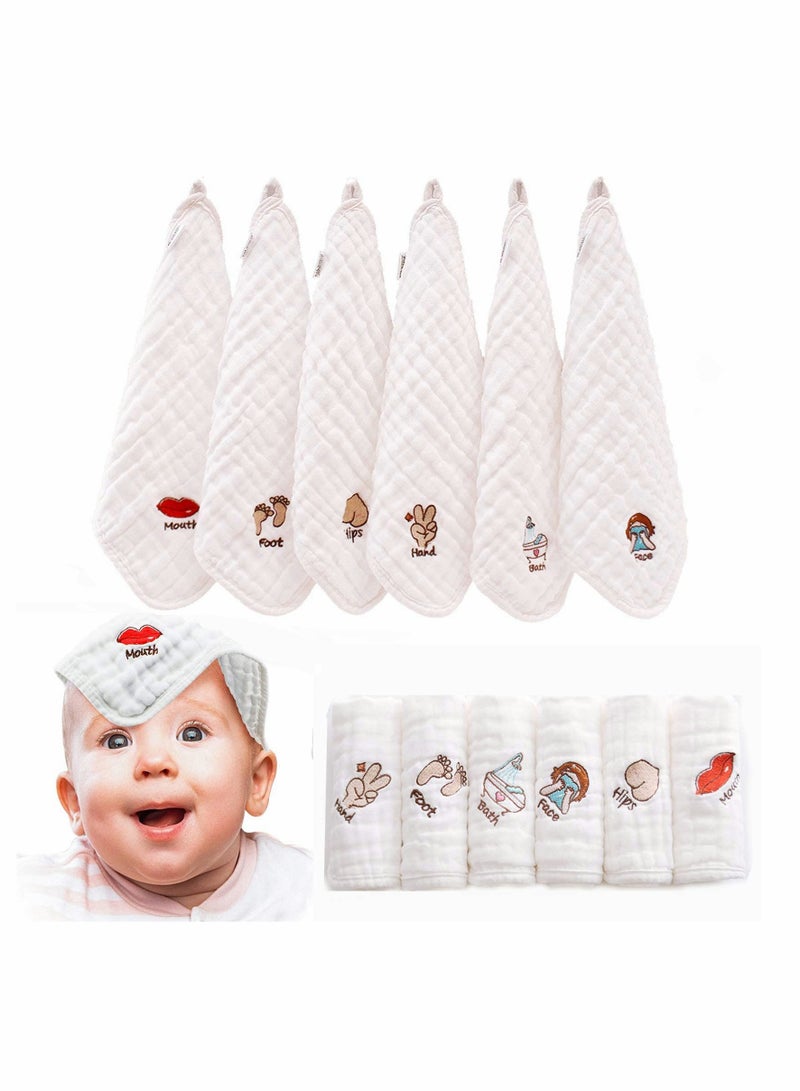Baby Muslin Washcloths, Kids Face Towel Burp Cloths in Classified Design, Soft Fluffy Breathable Newborn Wash Wipes (6Pack) - Image 1