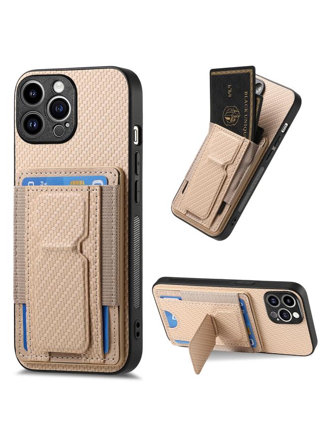 زبون جراب هاتف iPhone 13 Pro مصنوع من ألياف الكربون مع حامل قابل للطي وحقيبة بطاقات مرنة - Image 1