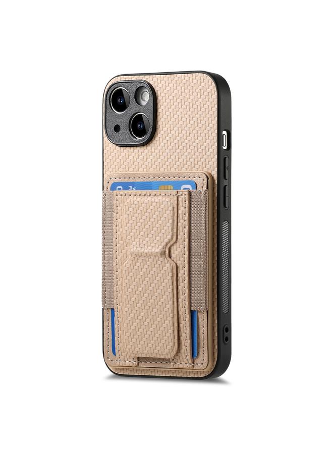 زبون جراب هاتف iPhone 13 Pro مصنوع من ألياف الكربون مع حامل قابل للطي وحقيبة بطاقات مرنة - Image 2