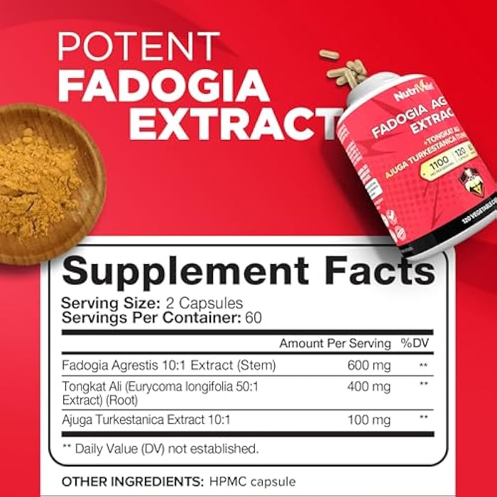 Nutrivein Premium Fadogia Agrestis and Tongkat Ali Supplement with Turkesterone - 1100 mg - 120 Caps - Synergistic Blend for Performance, Strength, & Recovery for Men & Women of All Ages - Image 2