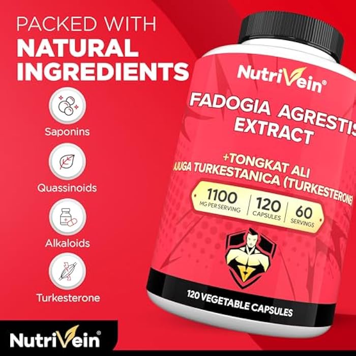 Nutrivein Premium Fadogia Agrestis and Tongkat Ali Supplement with Turkesterone - 1100 mg - 120 Caps - Synergistic Blend for Performance, Strength, & Recovery for Men & Women of All Ages - Image 3