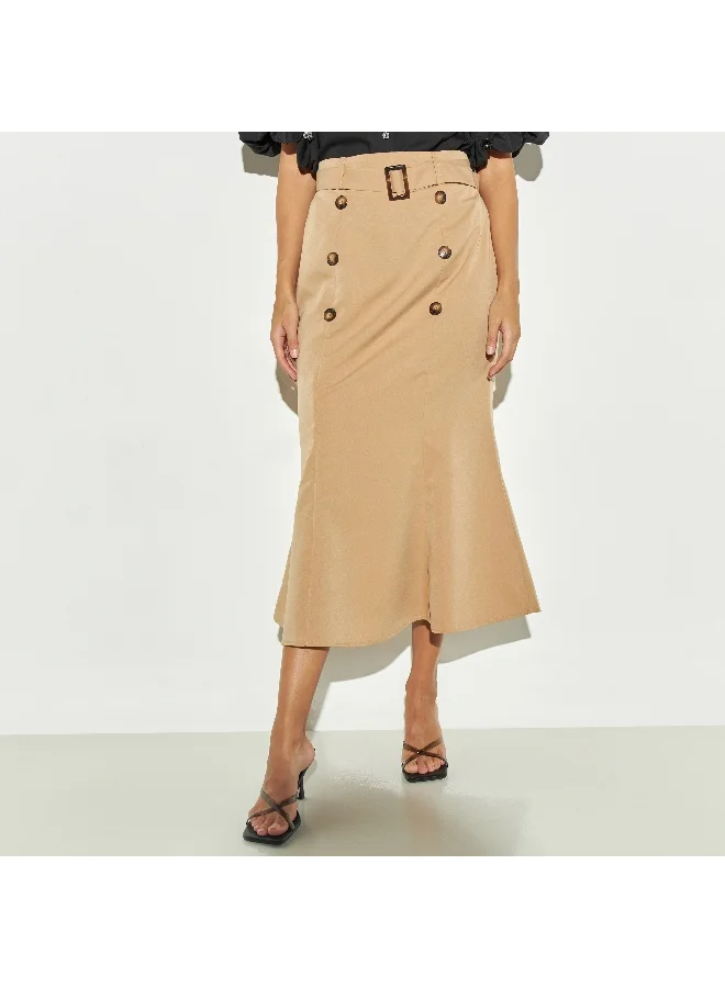 2Xtremz 2Xtremz Button Detail Midi Skirt with Belt