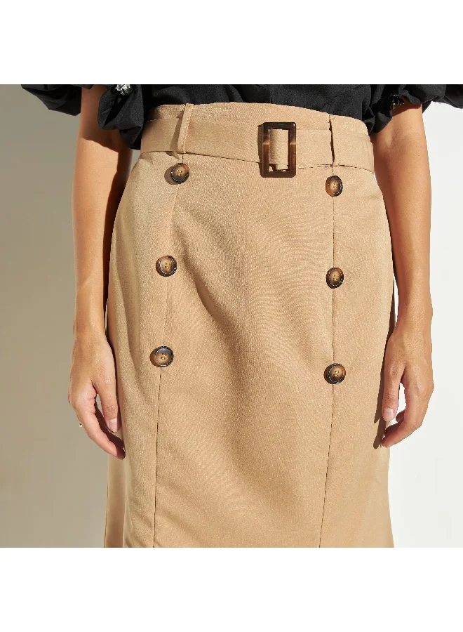 2Xtremz 2Xtremz Button Detail Midi Skirt with Belt