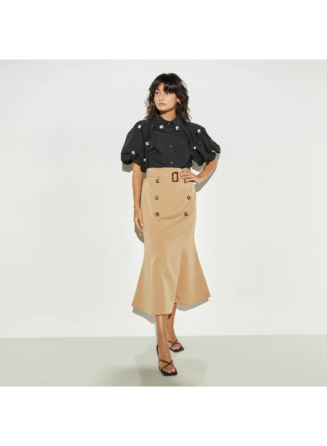 2Xtremz 2Xtremz Button Detail Midi Skirt with Belt