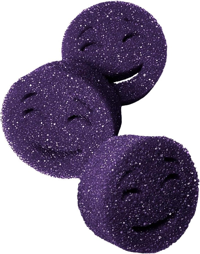 Smilyeez The Original Scrub Moji Scrubbing Sponge by Smilyeez (Set of 3) - Purple - Temperature-Responsive Polymer Foam, Stain and Odor Resistant, Ideal for Kitchen and Bathroom Cleaning - Image 1