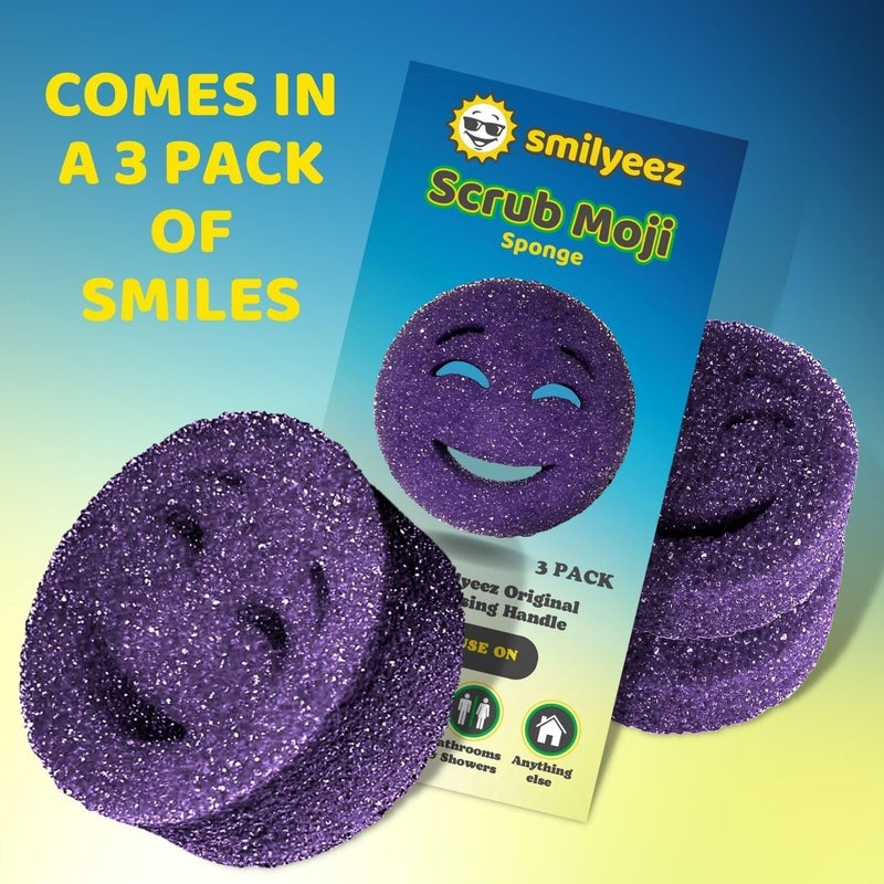 Smilyeez The Original Scrub Moji Scrubbing Sponge by Smilyeez (Set of 3) - Purple - Temperature-Responsive Polymer Foam, Stain and Odor Resistant, Ideal for Kitchen and Bathroom Cleaning - Image 2