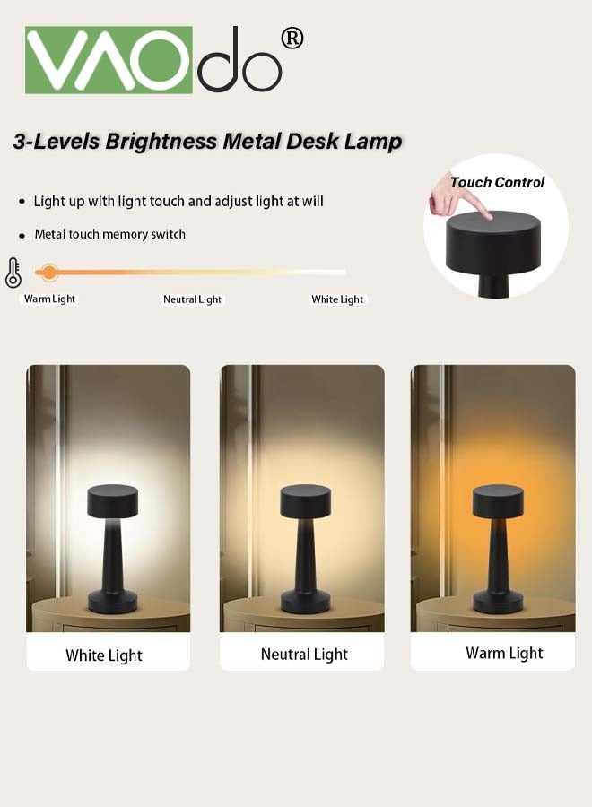 فاو دو مصباح طاولة LED محمول بثلاثة مستويات سطوع ومصباح مكتب معدني بثلاثة ألوان للتحكم باللمس ومصباح قابل لإعادة الشحن ومصباح ليلي بجانب السرير ومصباح غرفة الطعام هدايا للأصدقاء - Image 2