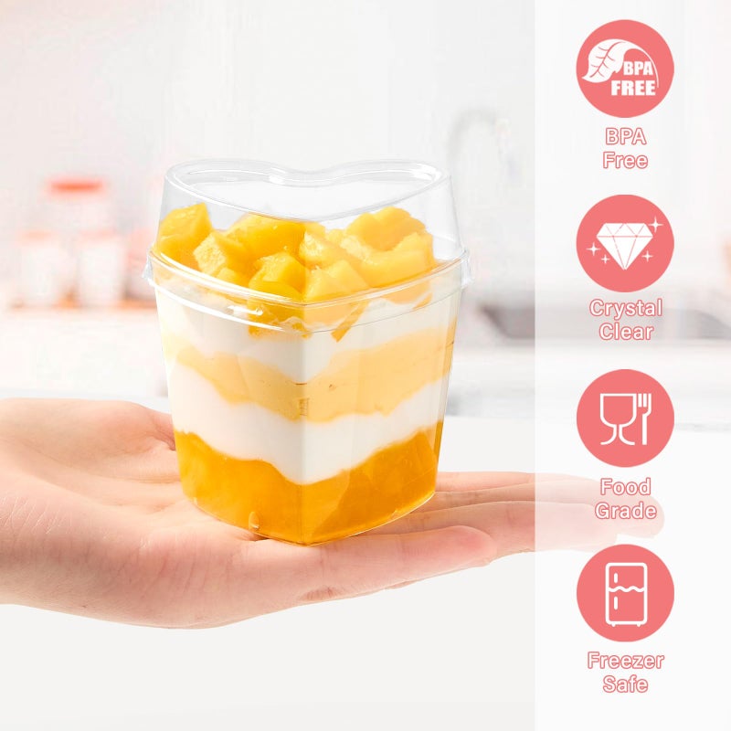Qeirudu 50 Pack 5 oz Heart Shaped Dessert Cups with Lids and Spoons, Mini Plastic Parfait Cups Valentine's Day Shooter Cups for Appetizer Mousse Pudding - Image 3