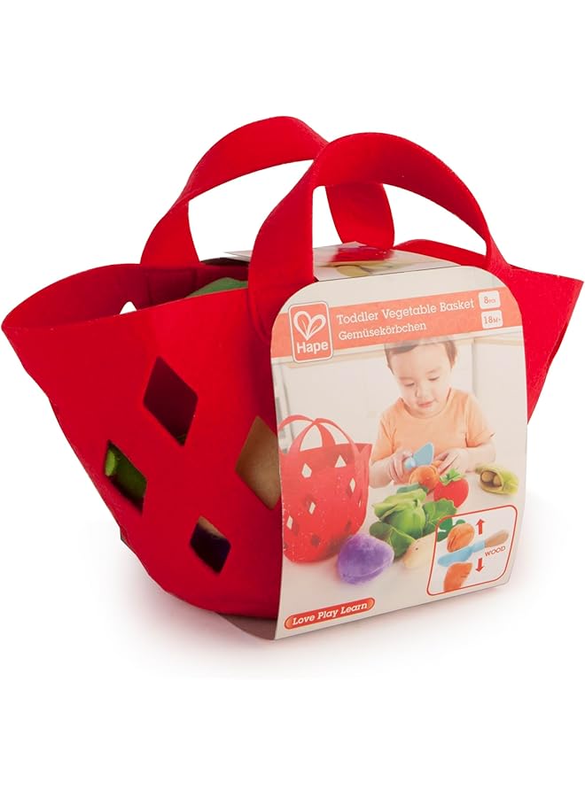 Hape Toddler Vegetable Basket Soft Vegetable Shopping Basket Toy Grocery Food Playset Includes Cabbage Bean Pod Carrot And More - Image 1
