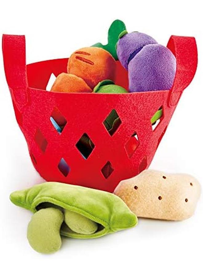 Hape Toddler Vegetable Basket Soft Vegetable Shopping Basket Toy Grocery Food Playset Includes Cabbage Bean Pod Carrot And More - Image 2