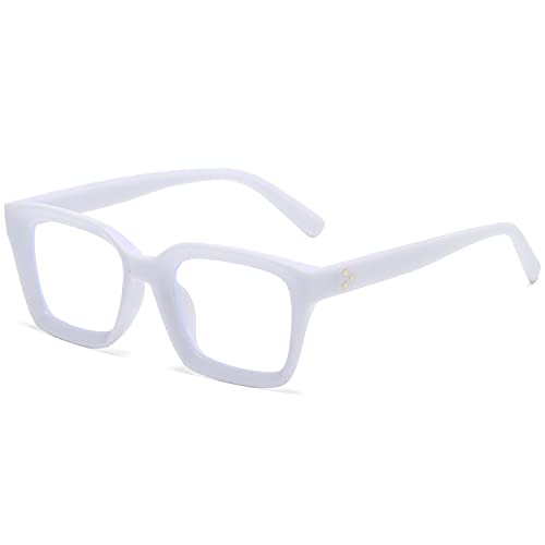 EYLRIM Classic Thick Square Frame Clear Lens Glasses for Women Men Non Prescription Eyeglasses(A7 White) - Image 1