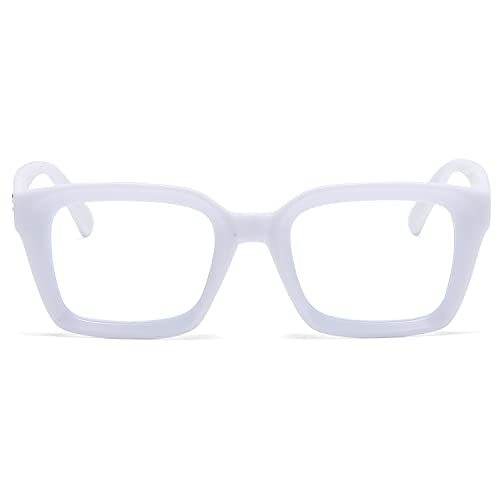EYLRIM Classic Thick Square Frame Clear Lens Glasses for Women Men Non Prescription Eyeglasses(A7 White) - Image 2