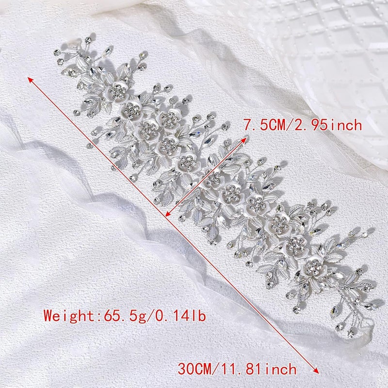Flower leaf imitation diamond bridal silver headdress - Image 5