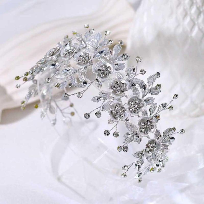 Flower leaf imitation diamond bridal silver headdress - Image 3